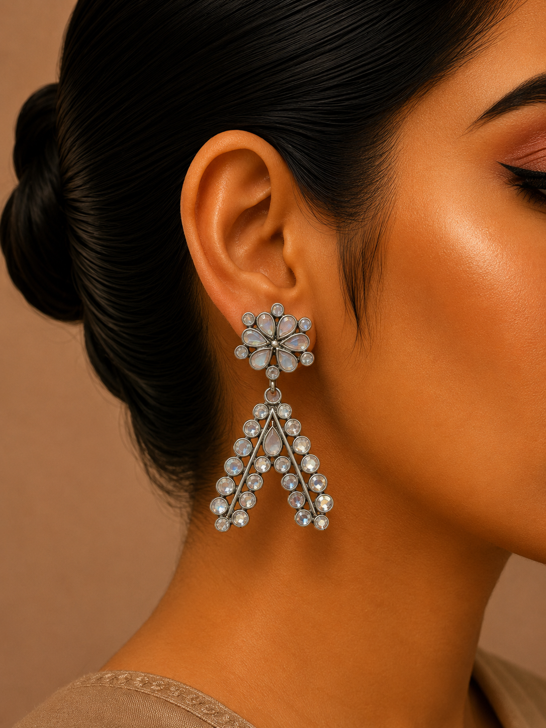 White Stone Floral Earrings