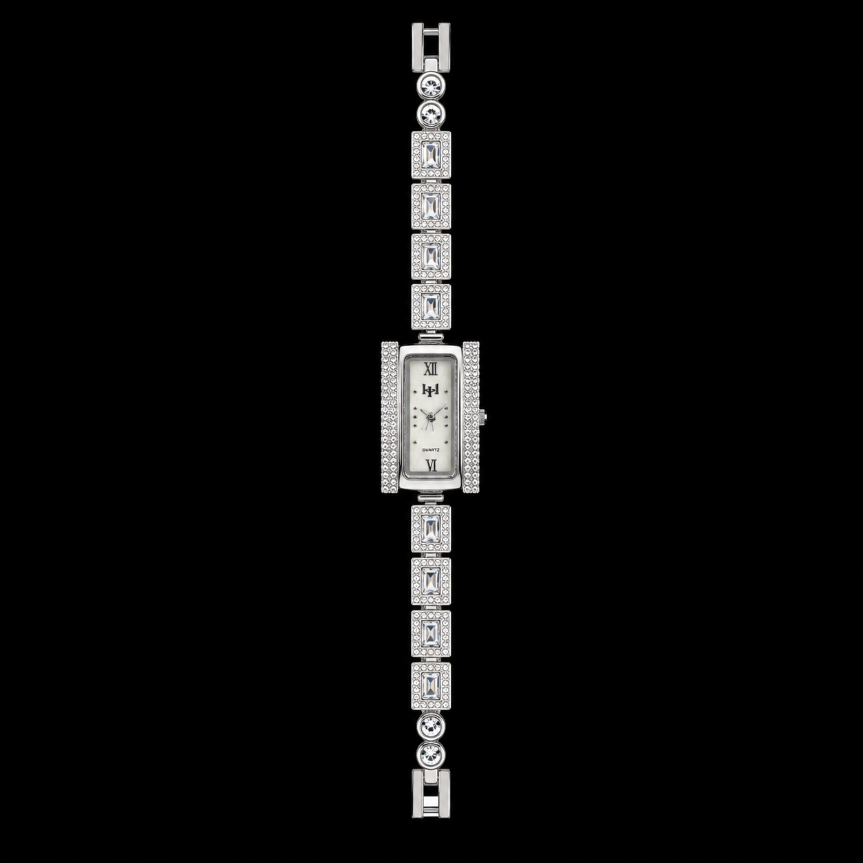 Luxury Crystal-Studded Silver Bracelet Watch for Women