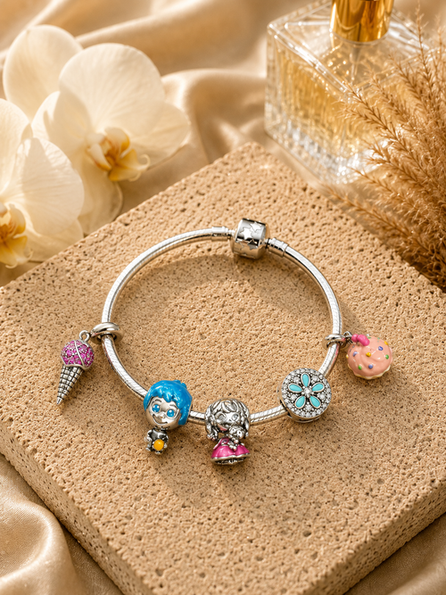 925 Sterling Silver Kids-Themed Charm Bracelet with Ice Cream