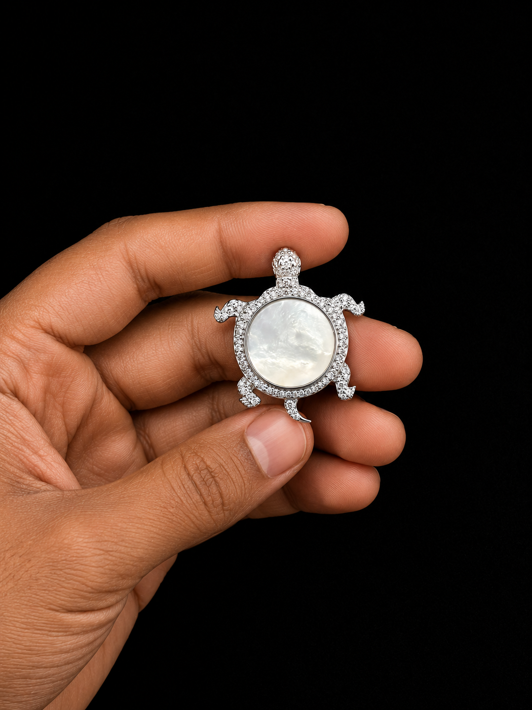 Silver Turtle Brooch with Mother of Pearl