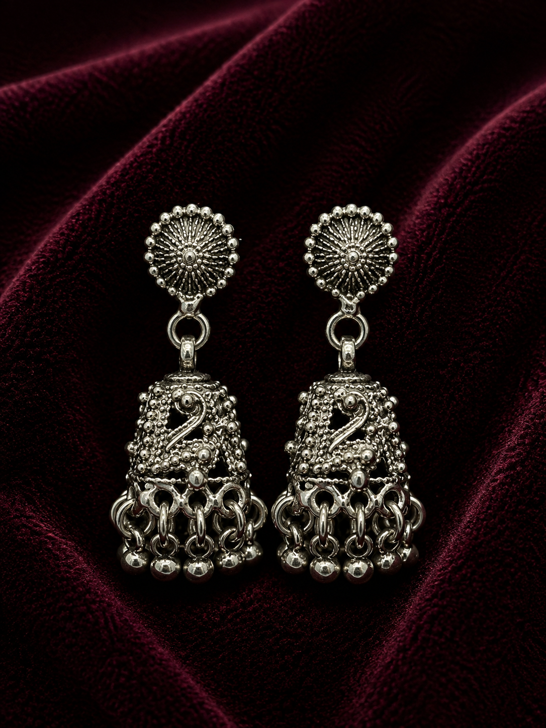 Silver Intricate Filigree Jhumka
