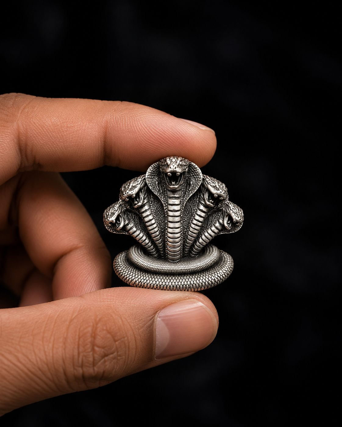 Royal Panchmukhi Naag Antique Silver Finish Brooch