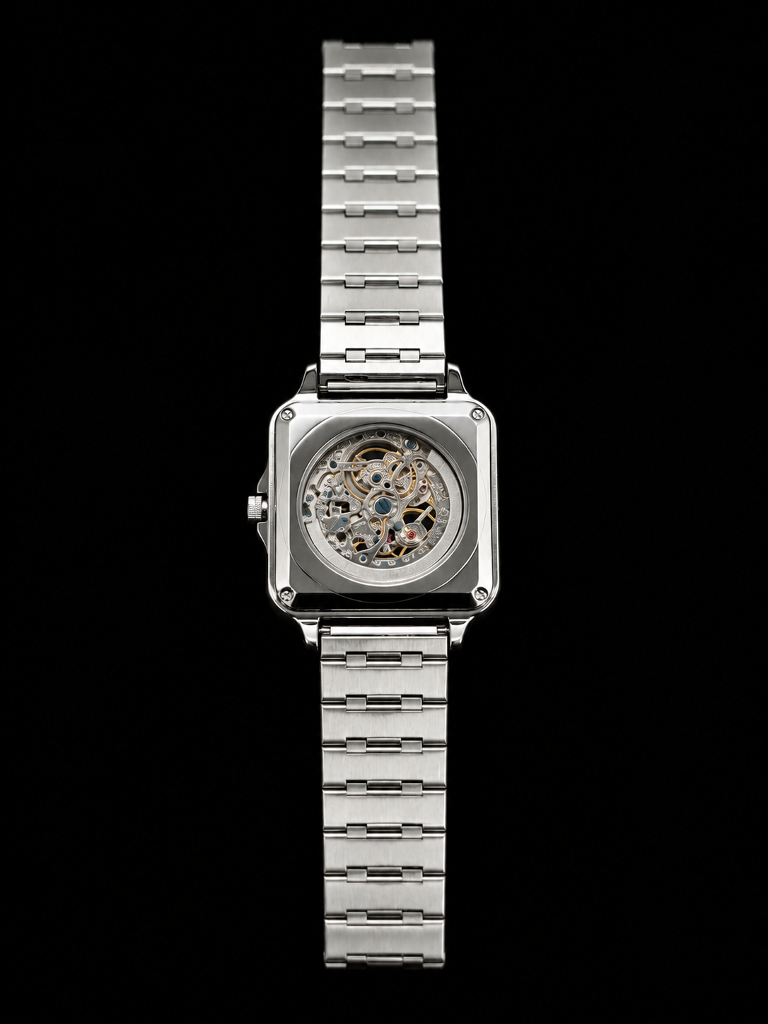 Luxury Silver Skeleton Wrist Watch with Open-Heart Dial