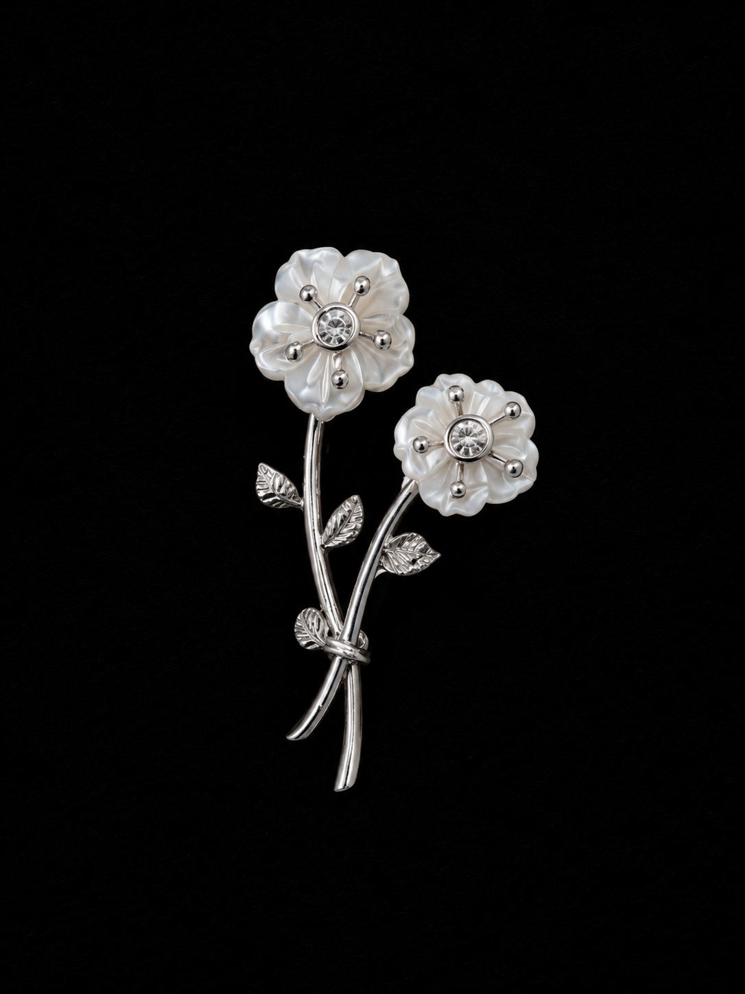 Silver Dual Floral Brooch with Mother of Pearl