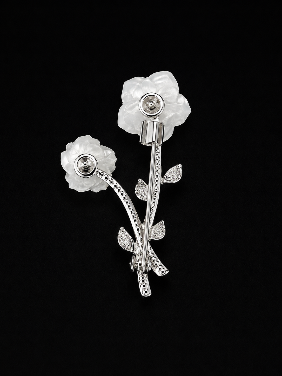 Silver Dual Floral Brooch with Mother of Pearl