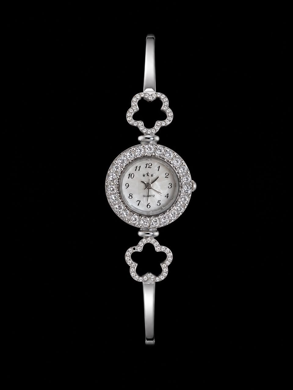 Elegant Silver-Tone Floral Bracelet Watch