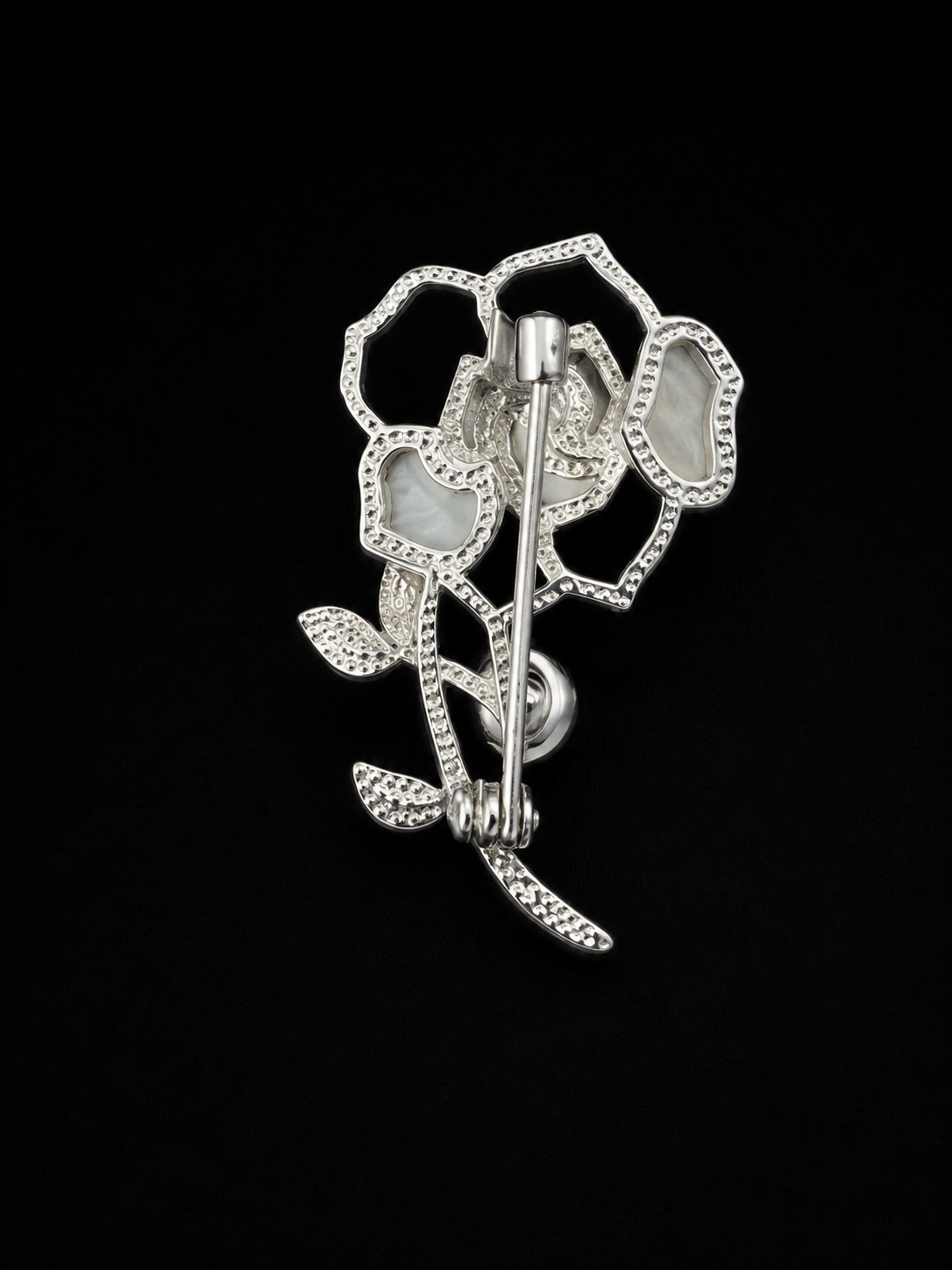 Silver Floral Brooch with Mother of Pearl & Pearl Accent