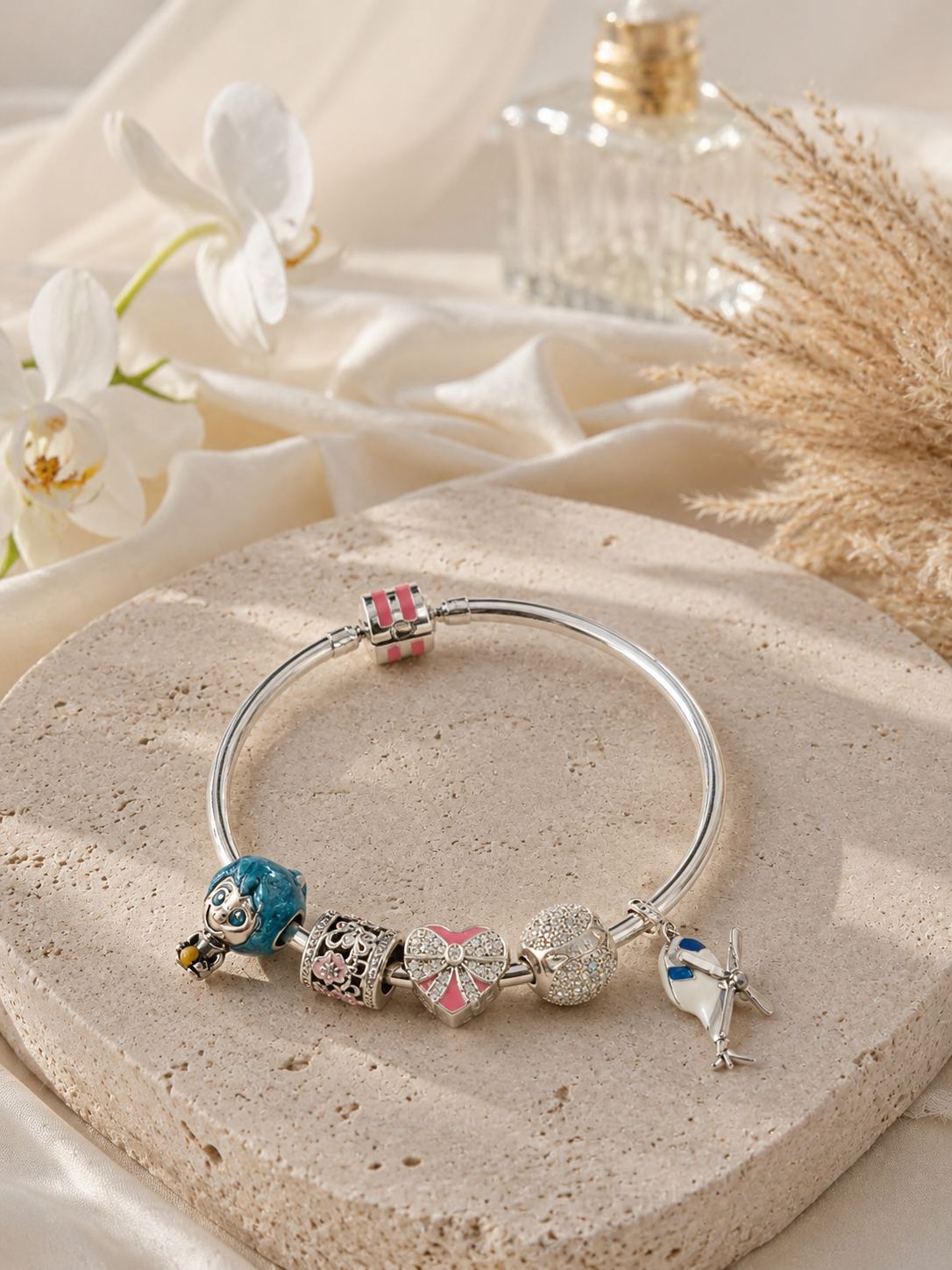 Pandora Style 925 Sterling Silver Charm Bracelet