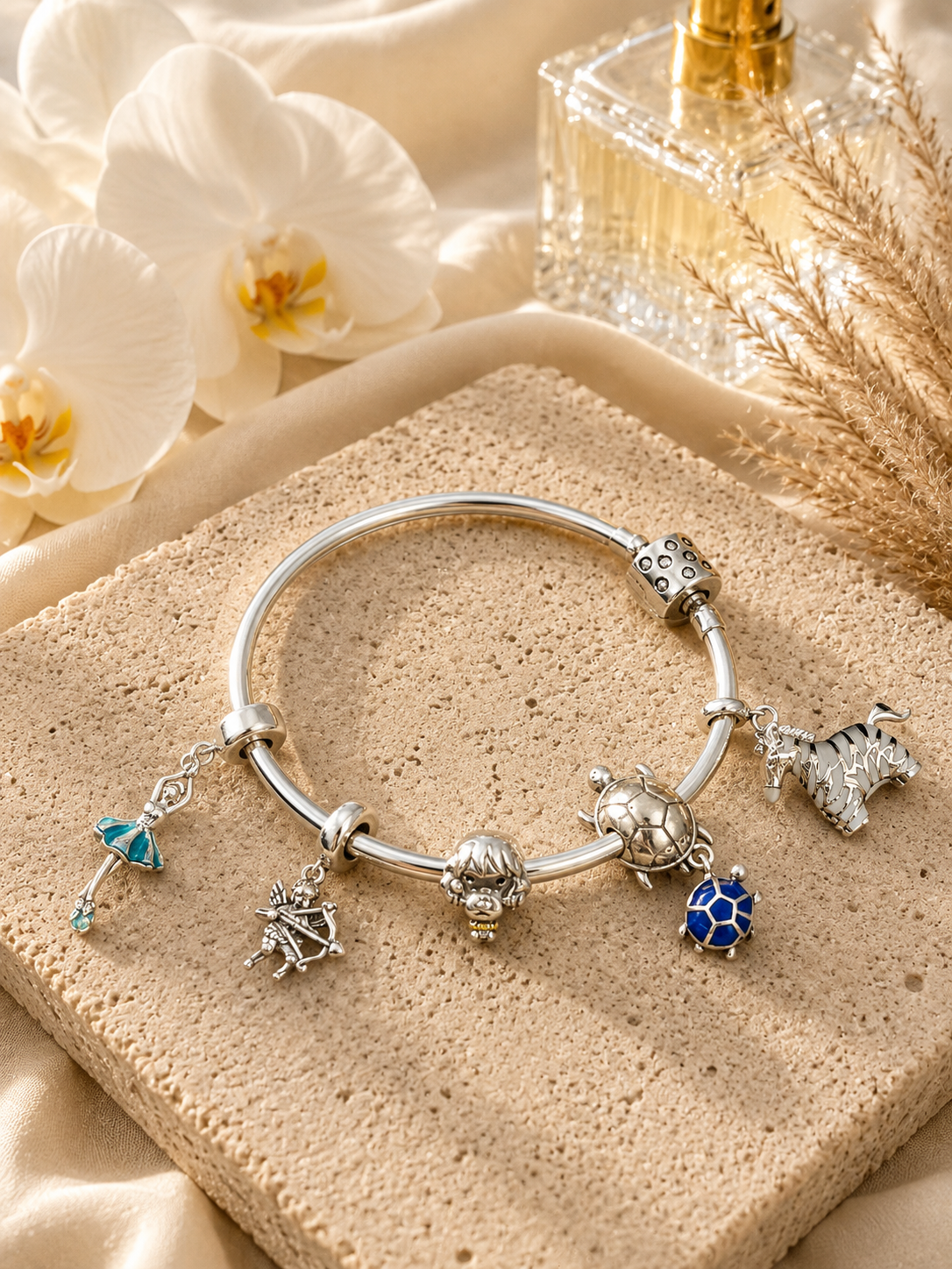 Pandora Style 925 Sterling Silver Charm Bracelet