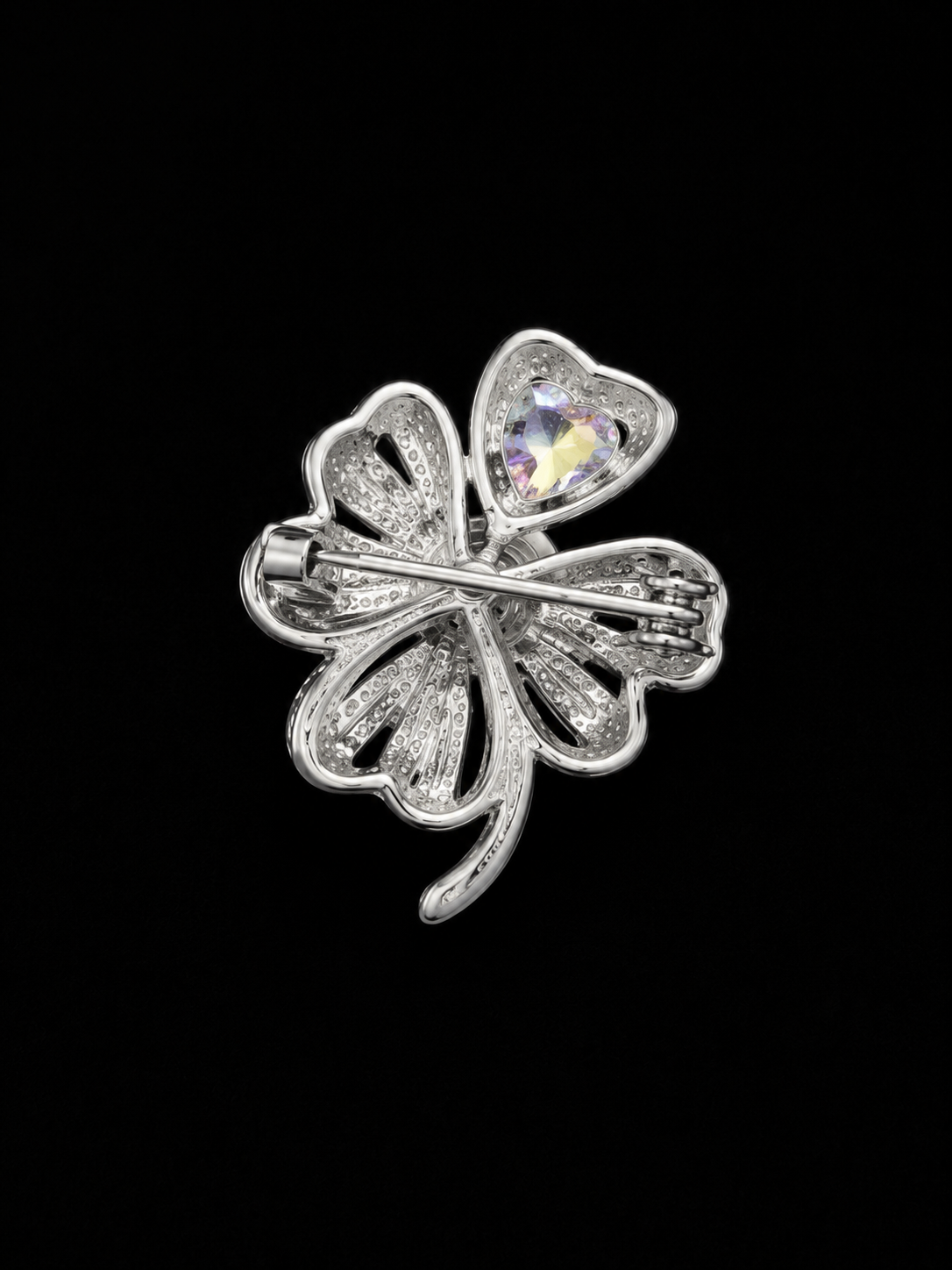 Silver Pearl Floral Brooch with Crystal Accents