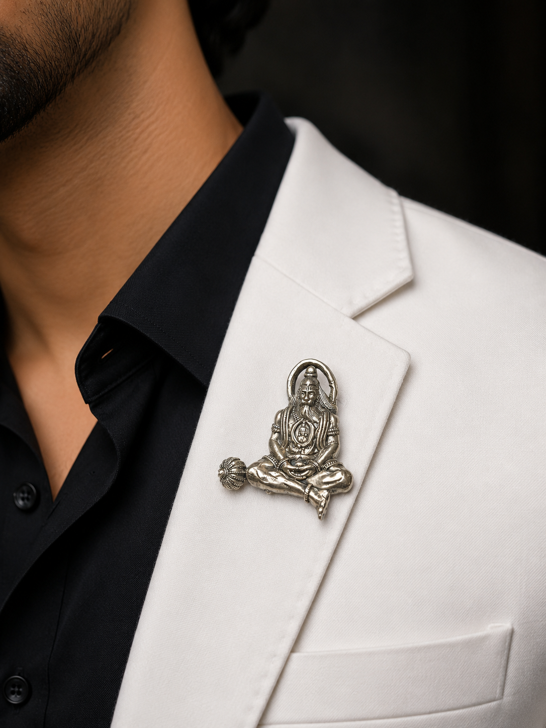 Silver Hanuman Brooch – Designer Lapel Pin