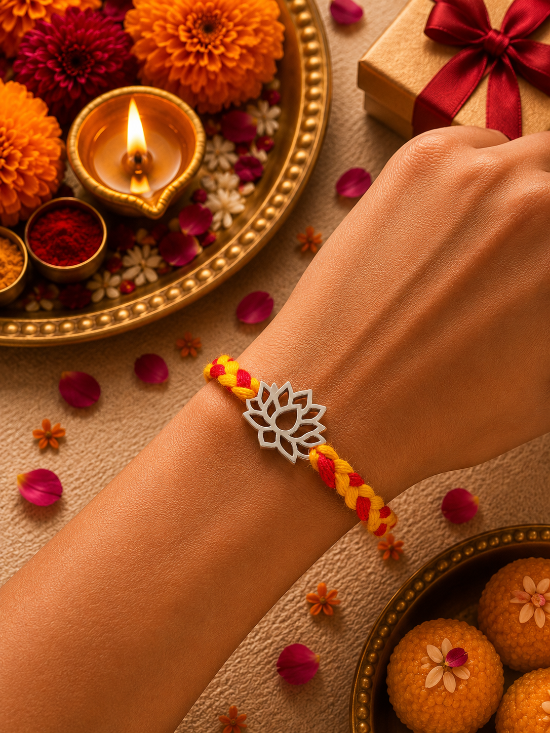 925 sterling silver lotus rakhi