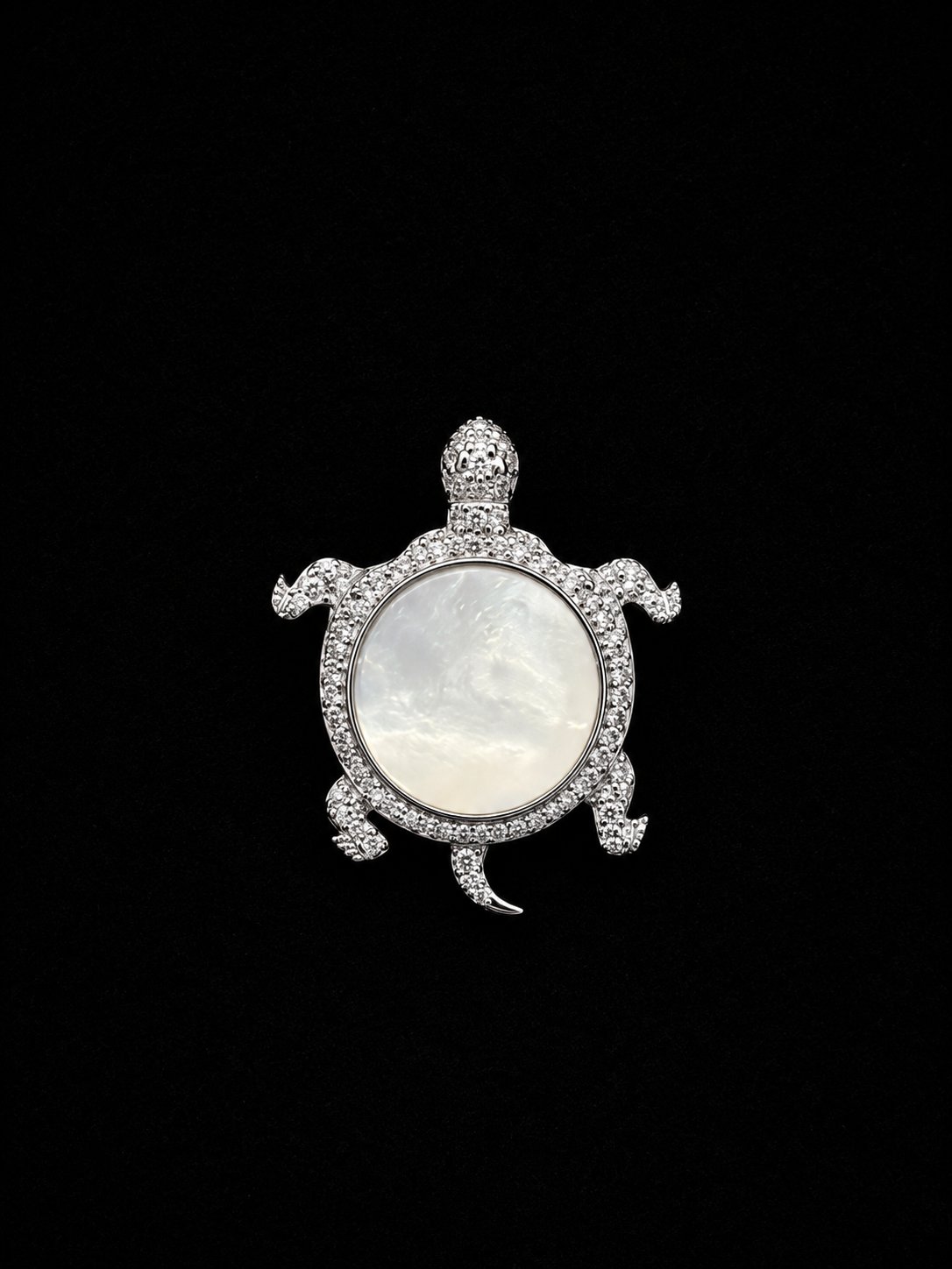 Silver Turtle Brooch with Mother of Pearl