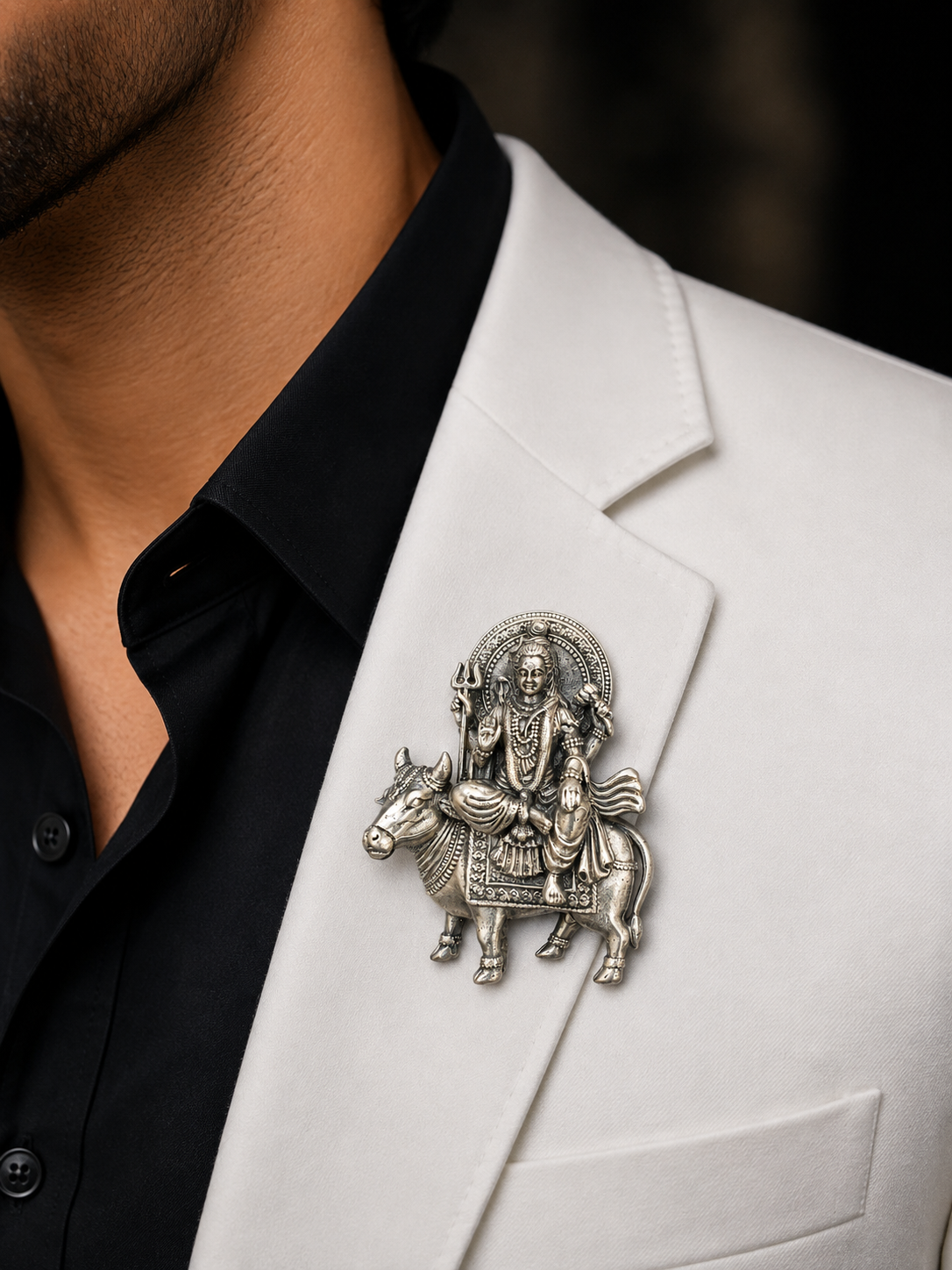 Silver Lord Shiva on Nandi Brooch