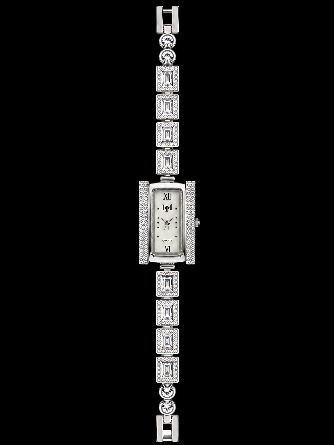 Luxury Crystal-Studded Silver Bracelet Watch for Women