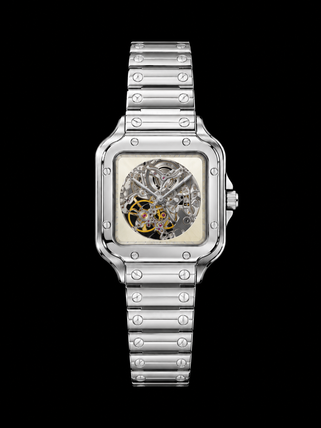 Luxury Silver Skeleton Wrist Watch with Open-Heart Dial