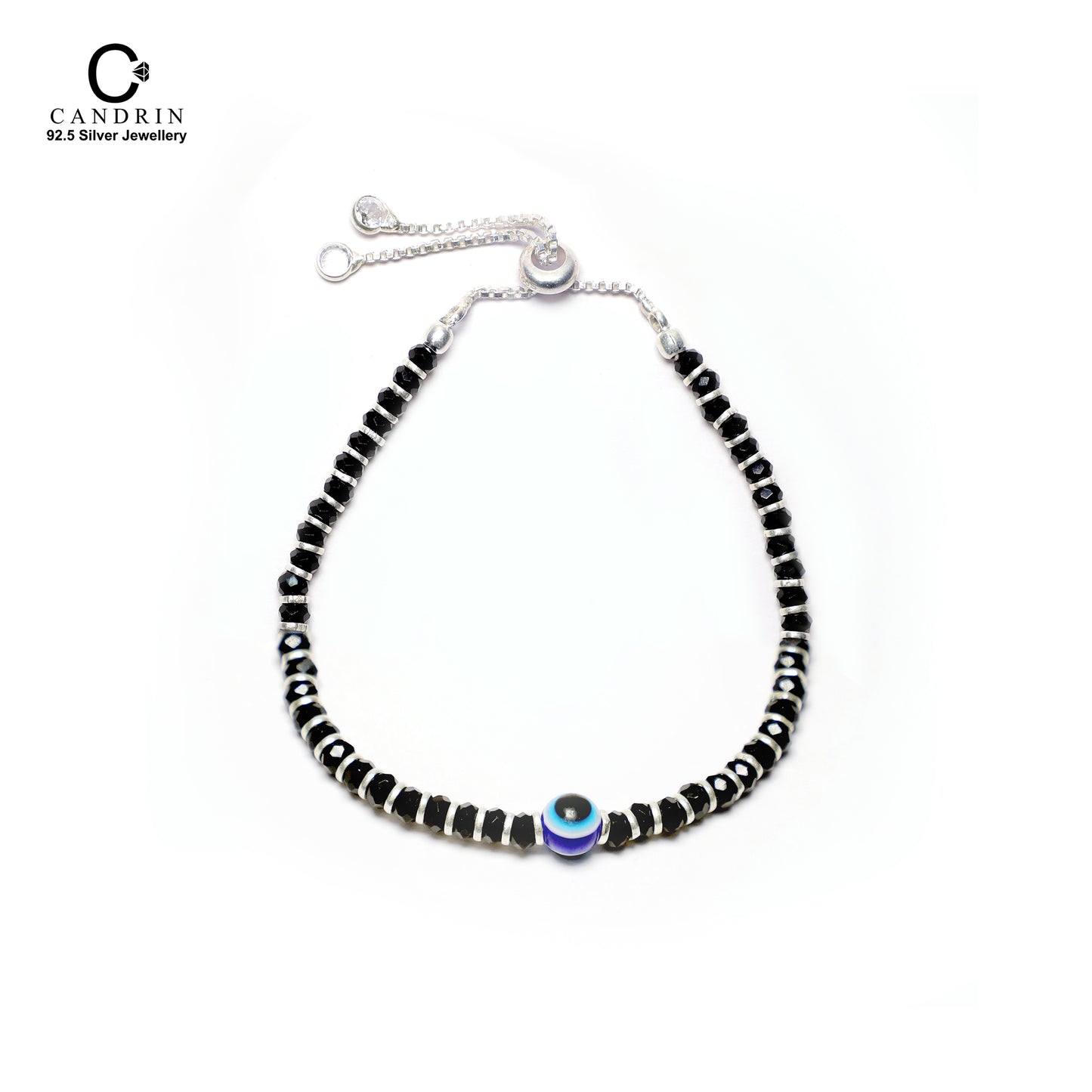 sterling silver or sterling silver/ evil eyes bracelet/ black beads bracelet/ silver bracelet