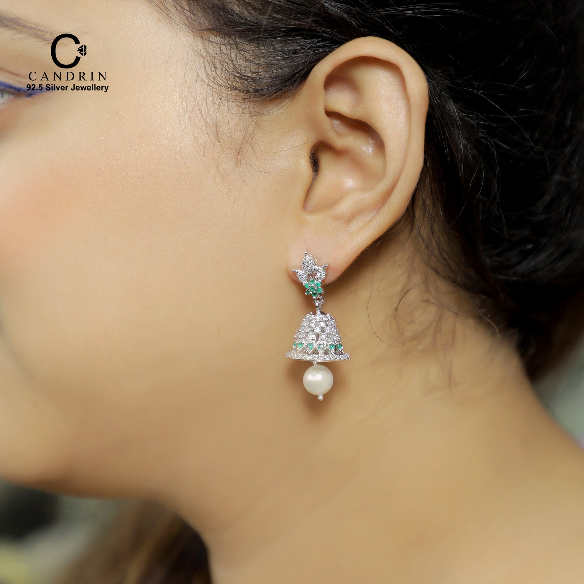 silver wholesale jewellery / little bell earring / 925 silver earring /  white pearl earring