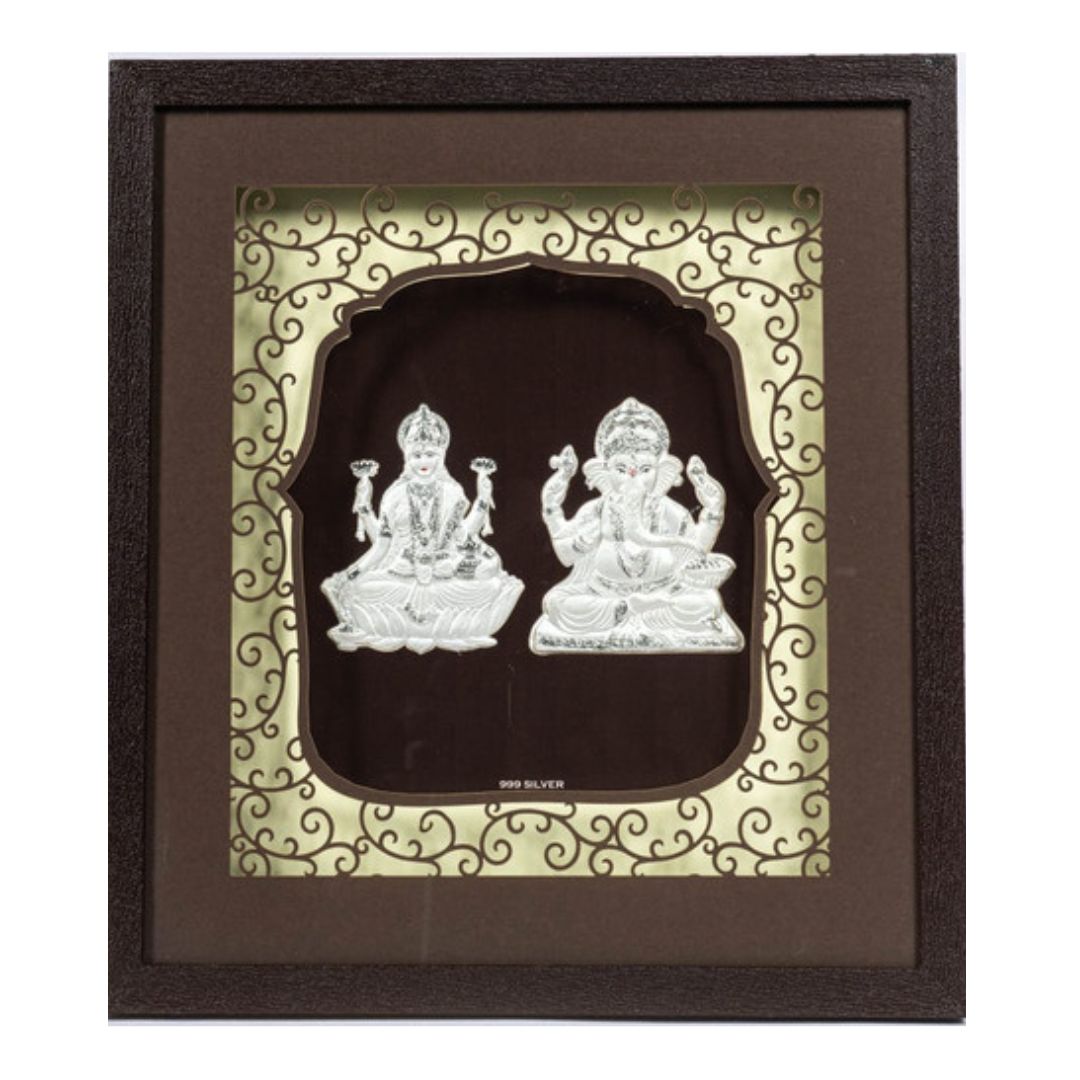 CANDRIN SILVER LED GOD FRAME / CANDRIN SILVER FRAME/  SILVER FRAME / LAXMI GANESH JI SILVER FRAME / CANDRIN LAXMI GANESH JI LED FRAME / SILVER FOIL LAXMI GANESH / CANDRIN /SILVER GOD FRAME / LAXMI GANESH JI SILVER FRAME WITH LED
