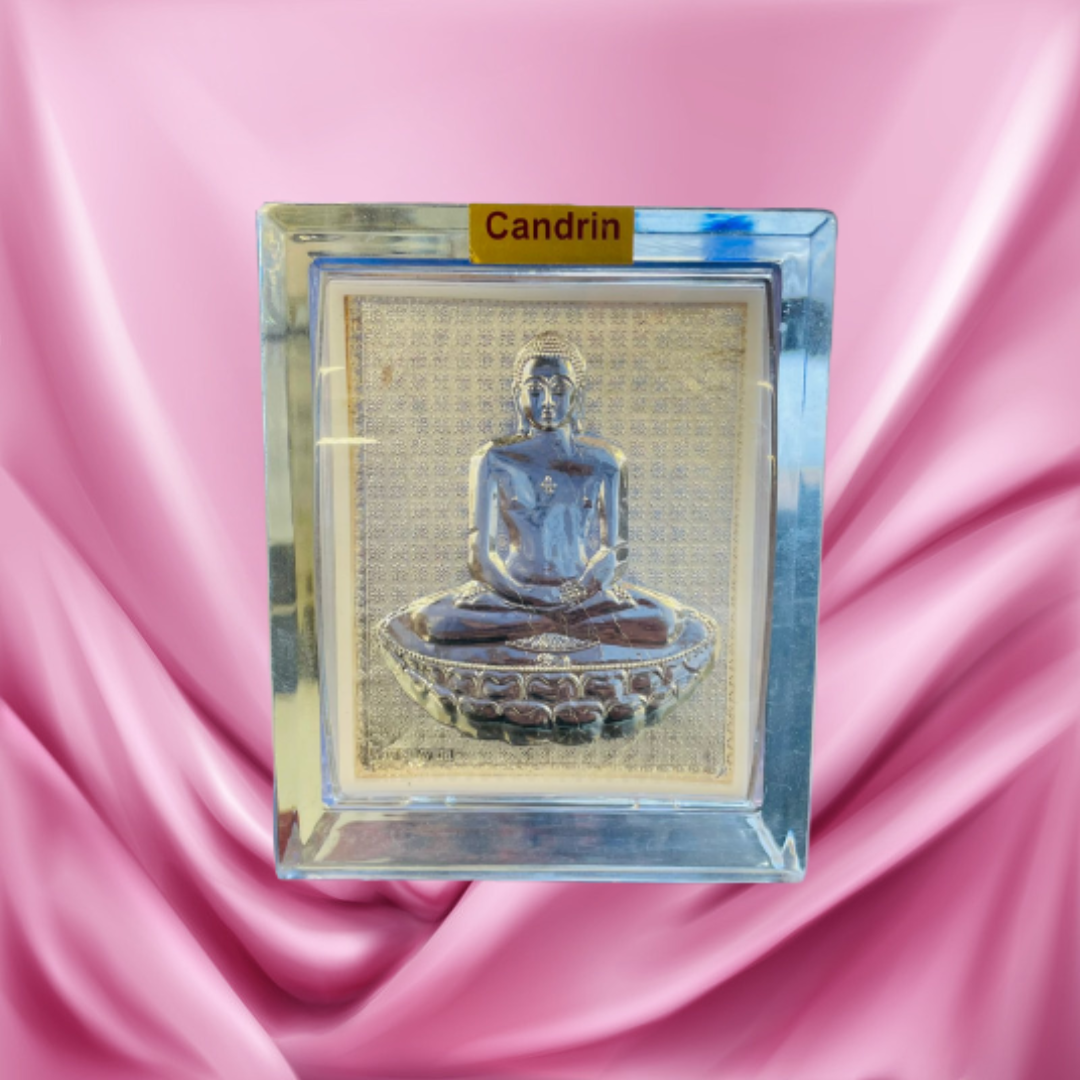 CANDRIN SILVER FRAME/ MAHAVEER SWAMI SILVER FRAME / MAHAVEER SWAMI SILVER TABLE TOP / CANDRIN MAHAVEER SWAMI JI / SILVER FOIL FRAME/ MAHAVEER SWAMI JI / CANDRIN /SILVER FRAME