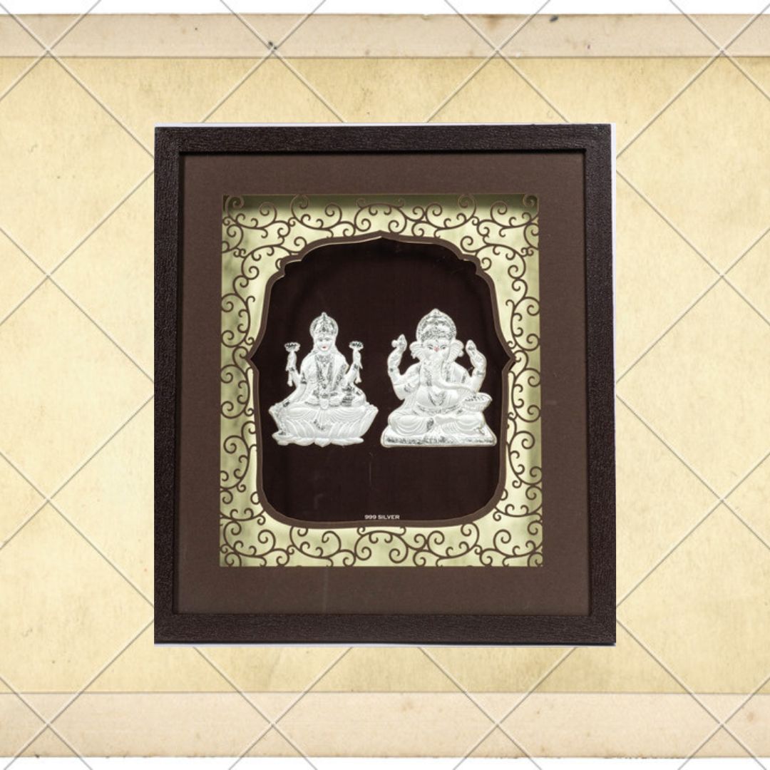 CANDRIN SILVER LED GOD FRAME / CANDRIN SILVER FRAME/  SILVER FRAME / LAXMI GANESH JI SILVER FRAME / CANDRIN LAXMI GANESH JI LED FRAME / SILVER FOIL LAXMI GANESH / CANDRIN /SILVER GOD FRAME / LAXMI GANESH JI SILVER FRAME WITH LED