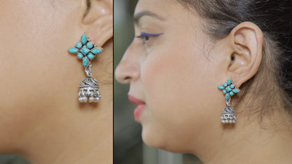 silver antique jhumki/ Turquoise jhumki earring/ 925 sterling silver/earrings